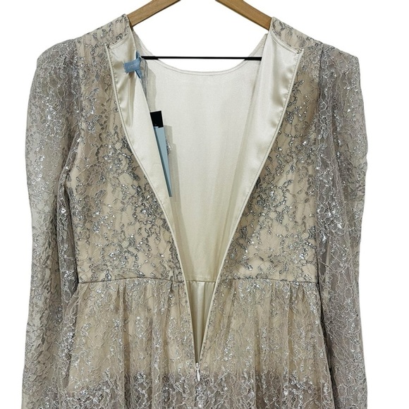 Antonio Melani Born on Fifth Silver Metallic Lace Long Sleeve Tiered Dress NEW - Picture 12 of 14